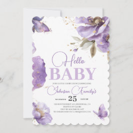 Lila Butterfly Baby Shower, blommor Inbjudningar