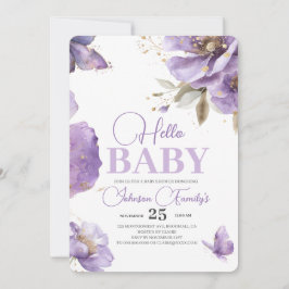 Lila Butterfly Baby Shower, blommor Inbjudningar