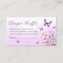 Lila Butterfly Baby Shower Diaper Raffle Biljett