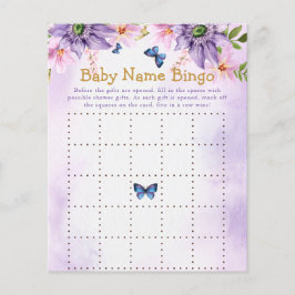 Lila Butterfly Baby Shower Game Bingo