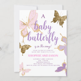 Lila Butterfly Baby Shower Inbjudan Girl