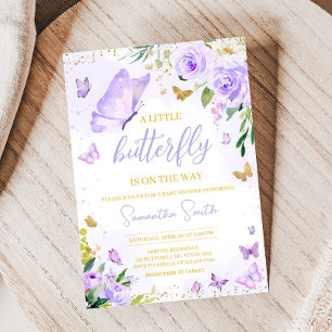 Lila Butterfly Baby Shower Inbjudningar