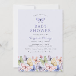 Lila Butterfly Baby Shower Inbjudningar
