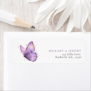 Lila Butterfly Baby Shower Returadress Etikett