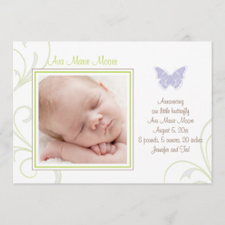 Lila Butterfly Birth Notice Meddelande