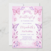 Lila Butterfly Birthday-inbjudan