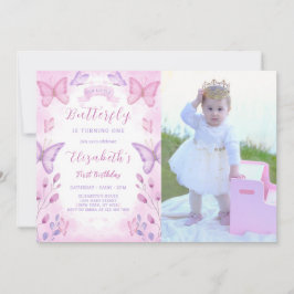 Lila Butterfly Birthday-inbjudan med foto Inbjudningar