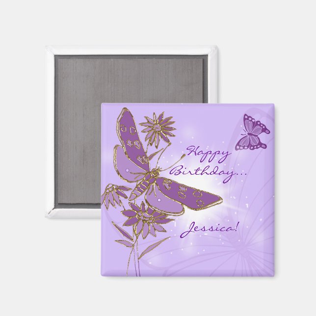 Lila Butterfly Birthday Magnet (Front/Back)