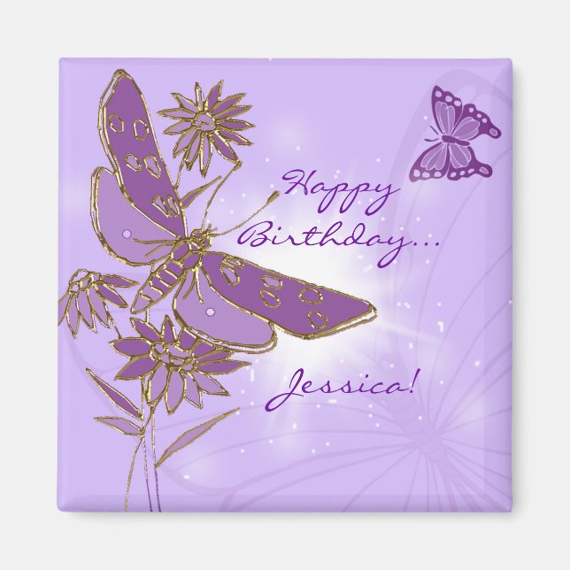 Lila Butterfly Birthday Magnet (Framsidan)