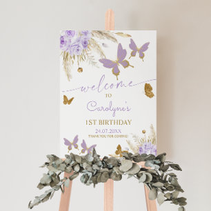 Lila Butterfly Birthday Välkommen Poster