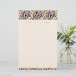 Lila Butterfly Blommigt and Herbal Stationery Brevpapper