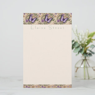 Lila Butterfly Blommigt and Herbal Stationery Brevpapper