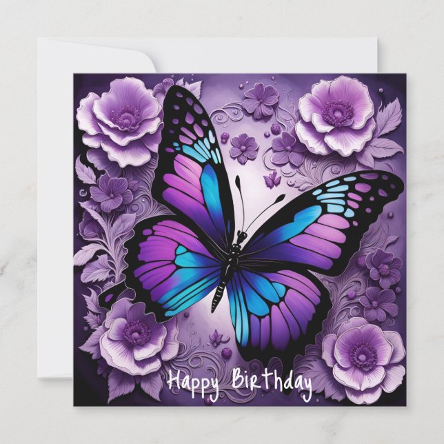 Lila Butterfly Blommigt Birthday Magnetic Card (Framsida)