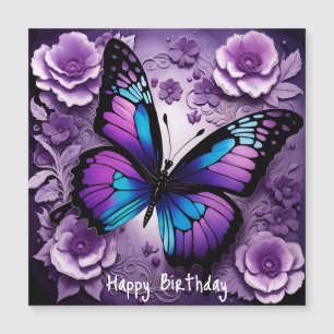 Lila Butterfly Blommigt Birthday Magnetic Card