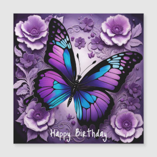 Lila Butterfly Blommigt Birthday Magnetic Card