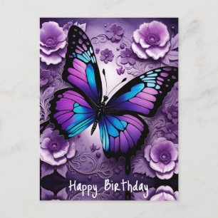 Lila Butterfly Blommigt Birthday Vykort