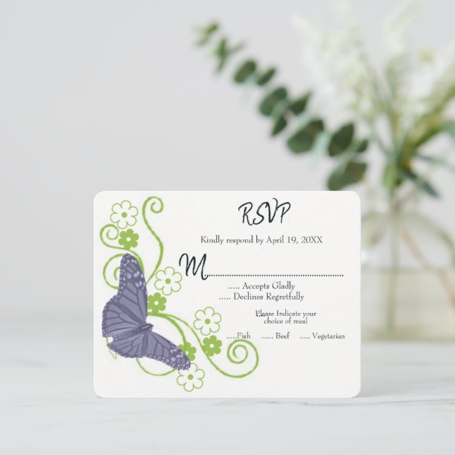 Lila Butterfly Blommigt Bröllop OSA Card Kort (Stående Fram)