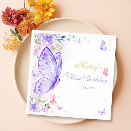 Lila Butterfly Blommigt Girl Födelsedagsfest Pappersservett