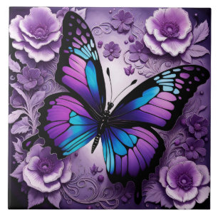 Lila Butterfly Blommigt Kakelplatta