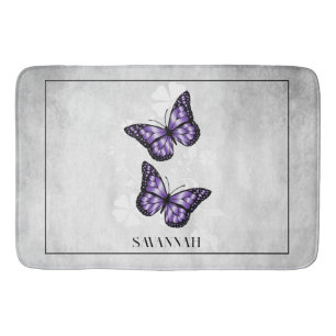 Lila Butterfly Blommigt Personlig Bath Mat Badrumsmatta