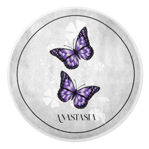 Lila Butterfly Blommigt Personlig Ceramic Knob Knopp