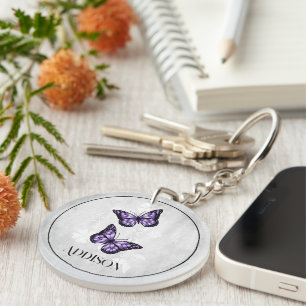 Lila Butterfly Blommigt Personlig Keychain