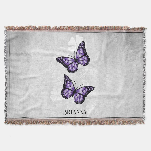 Lila Butterfly Blommigt Personlig Throw Blanket Filt (Framsidan)