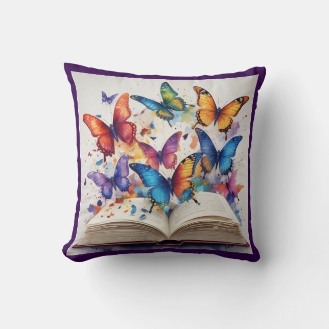 Lila Butterfly Bokar Pillow Kudde (Framsida)
