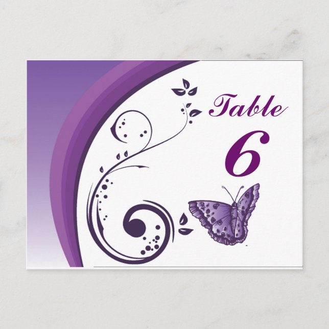 Lila Butterfly Bordsnummer Cards (Framsida)