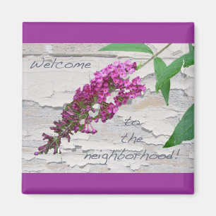 Lila Butterfly Bush Välkommen Magnet