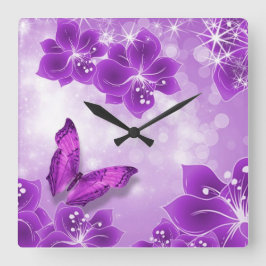 Lila Butterfly Clock Fyrkantig Klocka