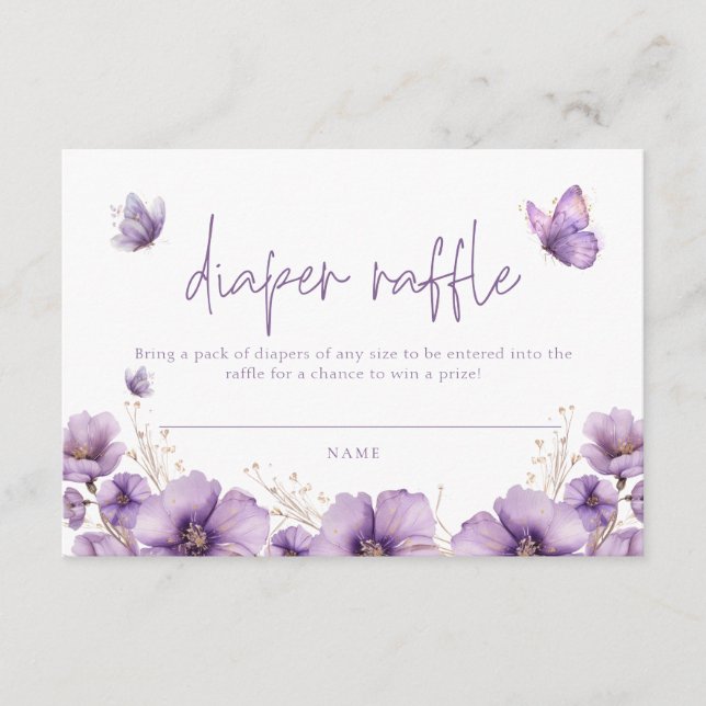 Lila Butterfly Diaper Raffle Card Baby Shower Tilläggskort (Framsida)