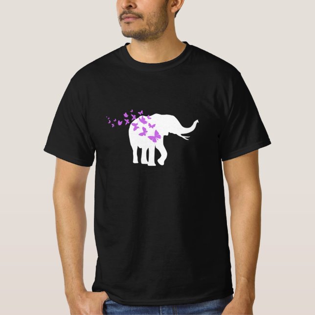 Lila Butterfly Emoji, Butterfly med elefant T Shirt (Framsida)