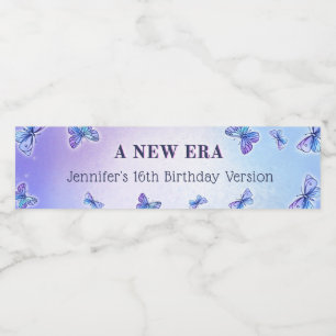 Lila Butterfly Eras Födelsedagsfest Vattenflaska Vattenflaskor Etikett