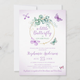 Lila Butterfly Eucalyptus Flicka Shower Invit Inbjudningar