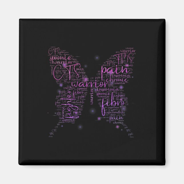 Lila Butterfly Fibro Warrior Awareness Ord Clou Magnet (Framsidan)