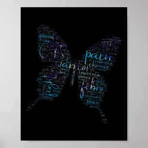 Lila Butterfly Fibro Warrior Awareness Ord Clou Poster
