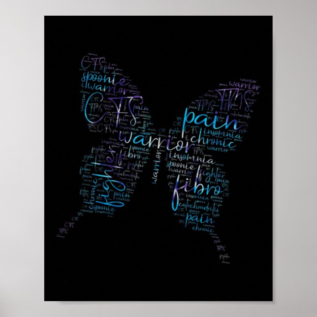 Lila Butterfly Fibro Warrior Awareness Ord Clou Poster (Framsidan)
