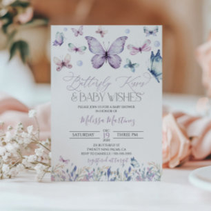 Lila Butterfly Flicka Baby Shower-inbjudan Inbjudningar