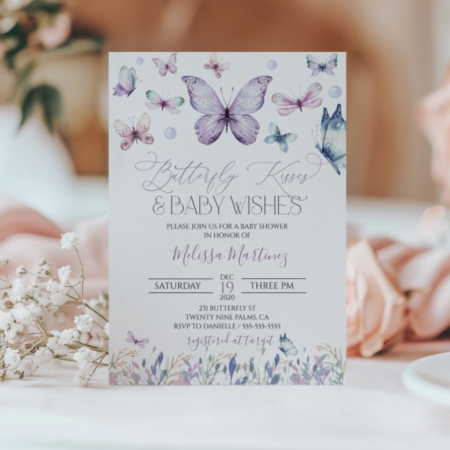Lila Butterfly Flicka Baby Shower-inbjudan Inbjudningar (Skapare uppladdad)
