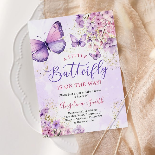 Lila Butterfly Flicka Baby Shower Inbjudningar (Skapare uppladdad)