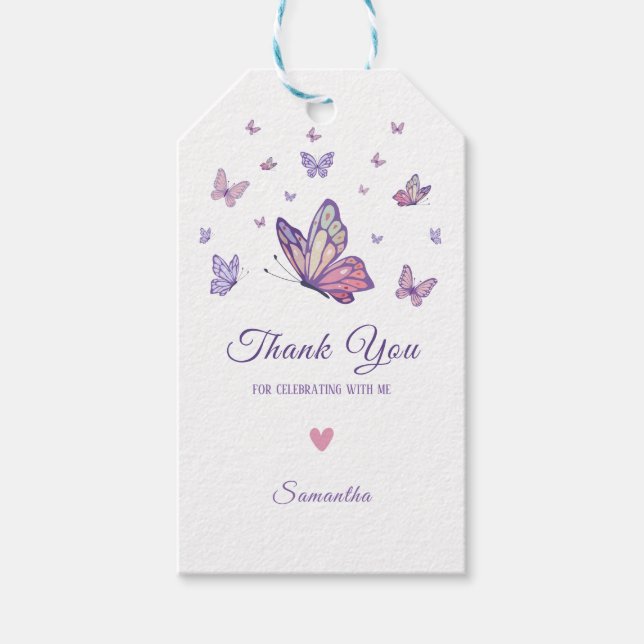 Lila Butterfly-flickans födelsedag Presentetikett (Framsidan)