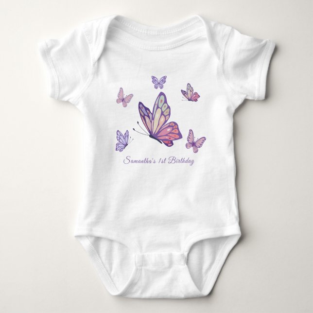 Lila Butterfly-flickans födelsedag T Shirt (Framsida)
