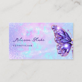 lila butterfly gems faux pastel glitter visitkort