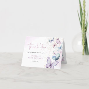 Lila Butterfly Girl Baby Shower Tack för ditt kort