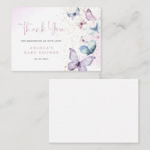 Lila Butterfly Girl Baby Shower Tack för ditt kort