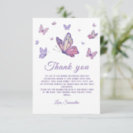 Lila Butterfly Girl Birthday Tack Kort