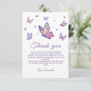 Lila Butterfly Girl Birthday Tack Kort