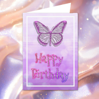 Lila Butterfly Girl Girl's Grattis på födelsedagen Kort