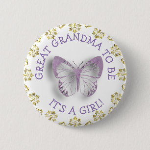 Lila Butterfly Grandma ska vara babyduschknapp Knapp